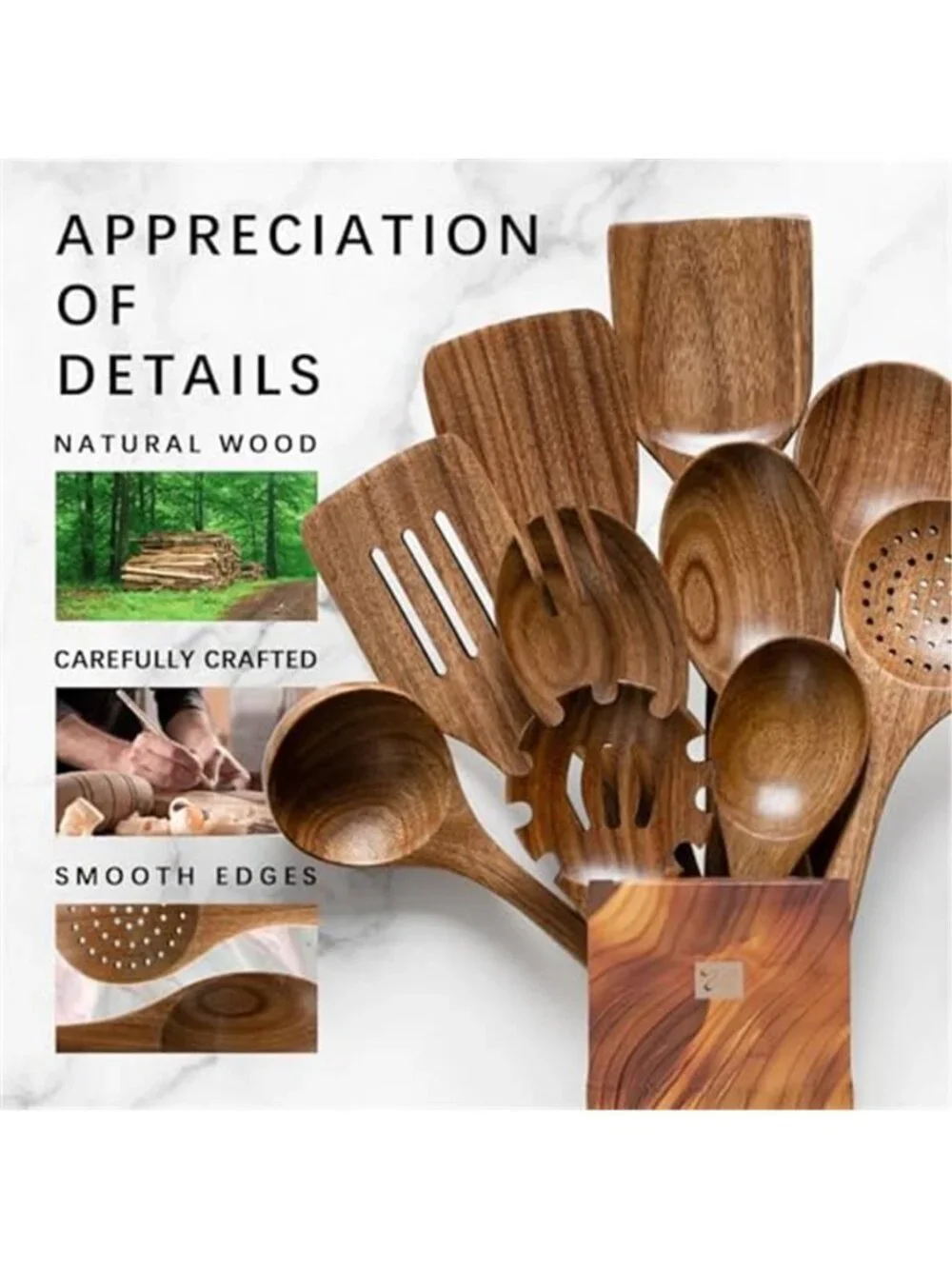 Wooden Spoons for Cooking, Nonstick Cooking Utensil Set with 10 Piece Acacia